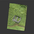 Green Terrain Model With Grass Covered Surface And White E Shaped Structure