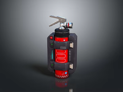 Red Fire Extinguisher with Black Housing and Safety Handle for Home Safety 3d model