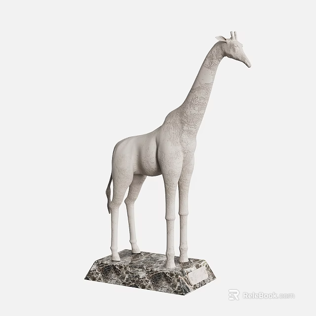 Handcrafted Giraffe Sculpture Carving With Marble Base And Intricate Details 3d model 