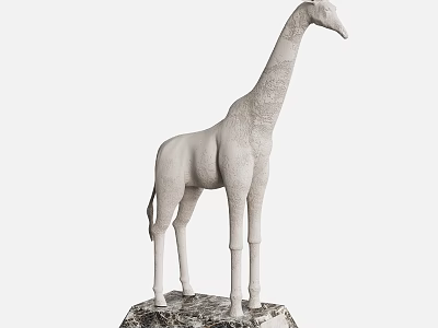 Handcrafted Giraffe Sculpture Carving With Marble Base And Intricate Details 3d model