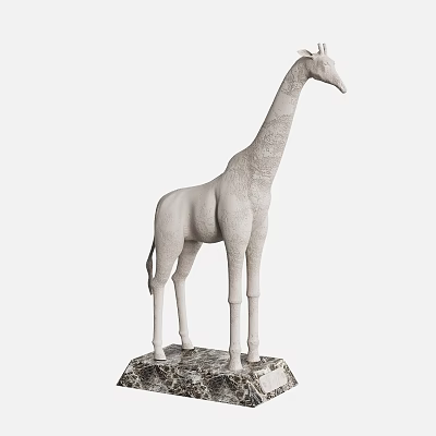 Handcrafted Giraffe Sculpture Carving With Marble Base And Intricate Details 3d model