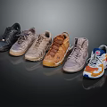 Six Pairs of Various Styles Sneakers with Color Gradient from Dark to Colorful