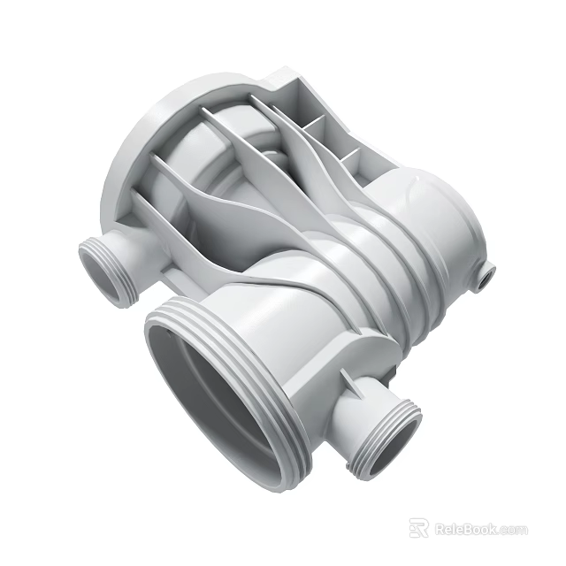 White Plastic Mechanical Component With Multiple Connectors And Intricate Structure 3d model
