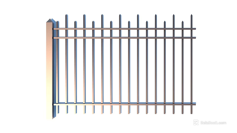 Modern Metal Fence Design With Vertical Bars And Spiked Top For Security 3d model 