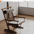 Modern Wooden Lounge Chair with Gray Cushion in Light Room on Wooden Floor