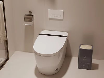 Modern Smart Toilet In Minimalist Bathroom With Control Panel And Paper Holder 3d model