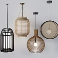 Modern Chandeliers with Rattan Wood Metal Cage and Round Designs for Home Decor Lighting
