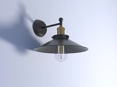 Modern Industrial Wall Light With Adjustable Black Shade Gold Accents And Clear Glass Bulb 3d model