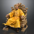 Man Wearing Yellow Dragon Robe And Crown Sitting On Ornate Dragon Throne