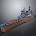 Detailed Battleship Model With Orange Deck Gray Superstructure Turrets And Masts 3d model