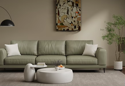 Modern Three-seat Sofa Coffee Table Lamp Green Plant Potted Plant Decorative Painting 3d model