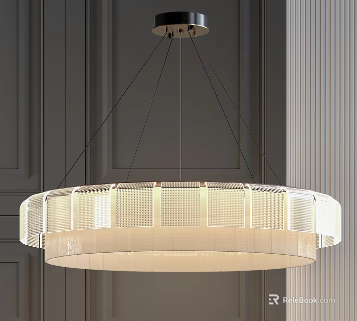 Modern Circular Chandelier With Grid Patterned Design And Soft Light For Indoor Spaces 3d model 