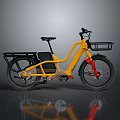 Yellow Electric Bicycle With Front Basket Rear Rack And Red Accents