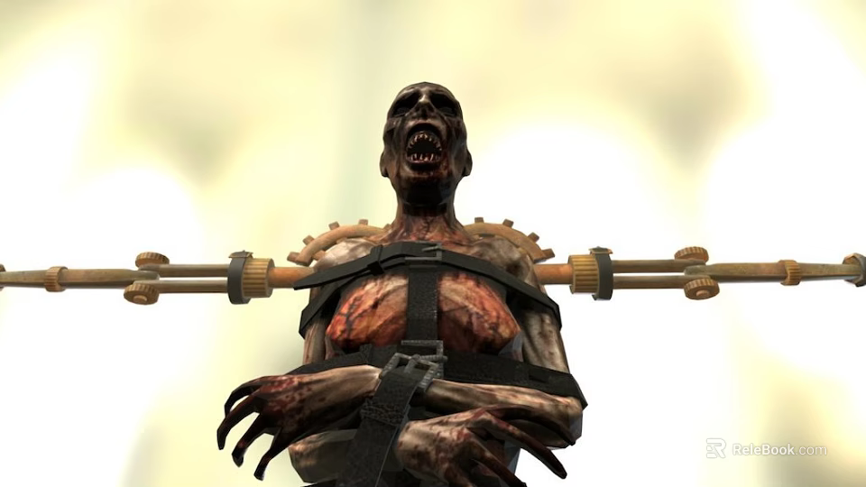 Gory Zombie Bound to Torture Device With Menacing Expression and Blood 3d model 