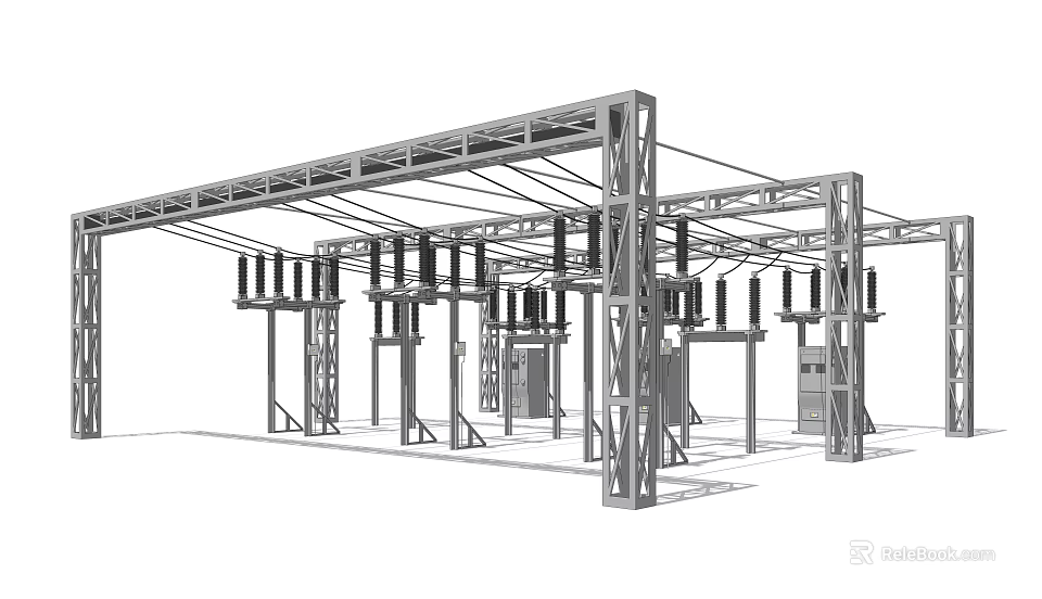 Large Industrial Equipment With Metal Frame And Electrical Distribution Components 3d model 