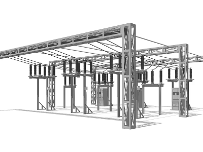Large Industrial Equipment With Metal Frame And Electrical Distribution Components 3d model