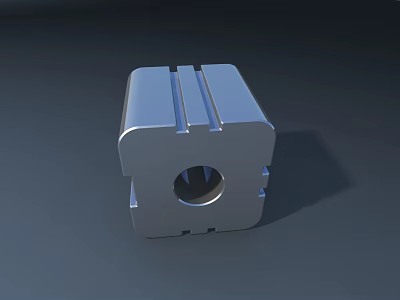 Industrial Equipment Metal Part Silver Cube Shaped With Central Hole And Side Grooves 3d model