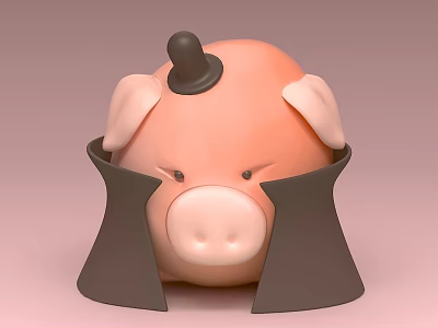Pink Reptile Piggy Bank Wearing Black Hat And Cape On Light Pink Background 3d model