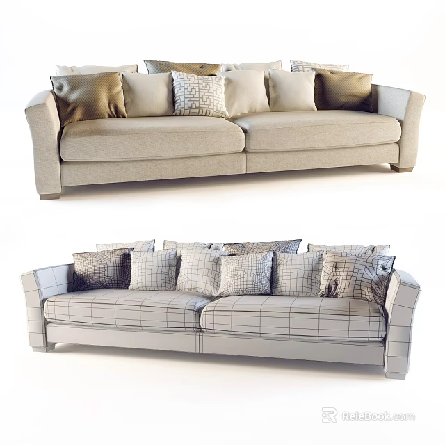 Modern Two Seater Sofa With Multiple Decorative Pillows For Living Room Interior 3d model