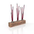 Decorative Wooden Incense Holder With Multiple Red Incense Sticks And Carvings