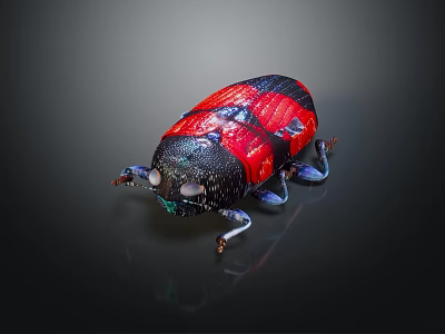 Red and Black Beetle With Shiny Exoskeleton On Dark Background Close Up View 3d model