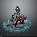 Seated Blonde Character With Red Cape And Blue Glowing Creature On Circular Stone Wood Platform