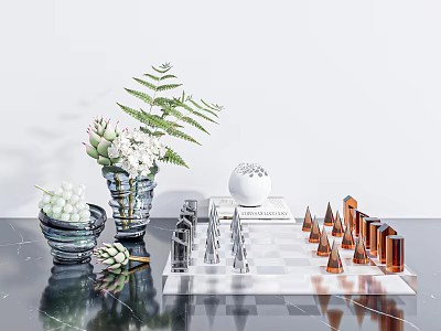 Modern Ornaments Combination Decorations Chessboard Books Floriculture 3d model