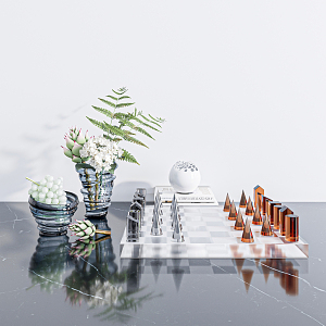 Modern Ornaments Combination Decorations Chessboard Books Floriculture 3d model