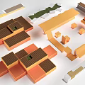 Architectural Model Components With Various Shaped Blocks Orange Brown Green And Modular Design Elements 3d model