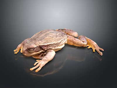 Brown Frog With Textured Skin Resting On Smooth Reflective Surface 3d model