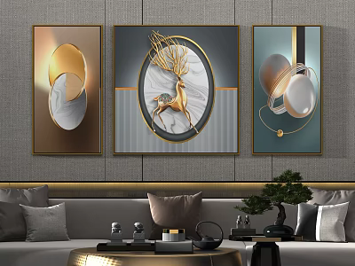 Modern Living Room Decorative Wall Art With Abstract Patterns And Gold Frames 3d model