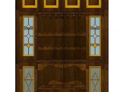 Wooden Storage Cabinet With Glass Door Panels And Yellow Accents For Home Organization 3d model