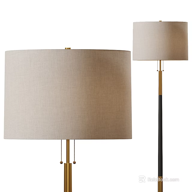 Modern Floor Lamp With Linen Shade Gold Accents And Black Stand Design 3d model 