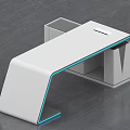 Modern Office Desk With White Sleek Design Blue LED Light And Storage Compartments