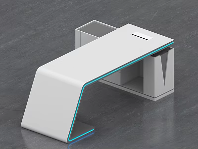 Modern Office Desk With White Sleek Design Blue LED Light And Storage Compartments 3d model