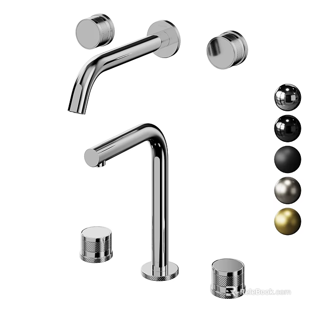 Modern Chrome Kitchen Faucet With Sleek Spout And Multi Colored Control Knobs 3d model 