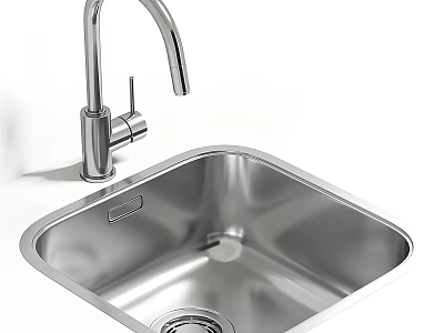 Stainless Steel Kitchen Sink With Modern Faucet And Single Bowl Design 3d model