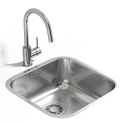 Stainless Steel Kitchen Sink With Modern Faucet And Single Bowl Design 3d model