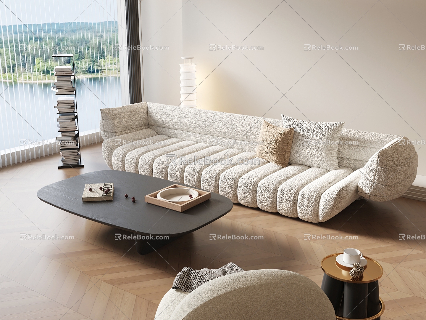 Banana Boat Sofa Cream Style Sofa Coffee Table Single Chair 3d model