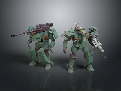 Two Green Sci Fi Mecha Characters With Armed Weapons And Mechanical Armor 3d model