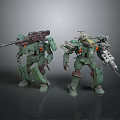 Two Green Sci Fi Mecha Characters With Armed Weapons And Mechanical Armor 3d model