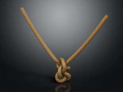 V Shaped Knotted Brown Rope With Tightly Tied Knot Isolated On Dark Background 3d model