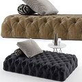 Velvet Tufted Ottomans Brown and Black with Decorative Pillows and Side Table