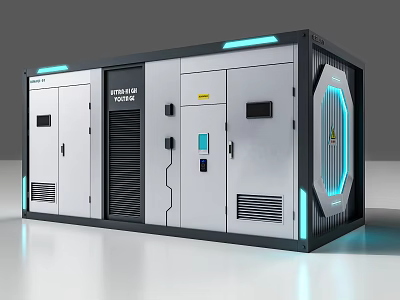 Modern Public Facility Featuring Multiple Doors Display Screen Ventilation Grilles And Blue Lighting 3d model