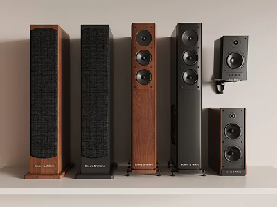 High Quality Home Audio Speakers Floor Standing And Bookshelf Models With Wooden And Black Finishes 3d model