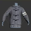 Cow Inspired Gray Hooded Jacket With Horn Buttons And White Striped Sleeves