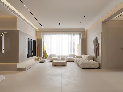 Modern Living and Dining Room Interior With Minimalist Sofa TV Wall And Open Layout 3d model