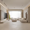 Modern Living and Dining Room Interior With Minimalist Sofa TV Wall And Open Layout