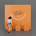 Orange Background Scene Featuring Girl Smiley Boxes Toy Cat And Step Forward Keep Smiling 3d model