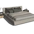 Elegant Modern Upholstered Double Bed With Tufted Headboard Decorative Pillows And Nightstands